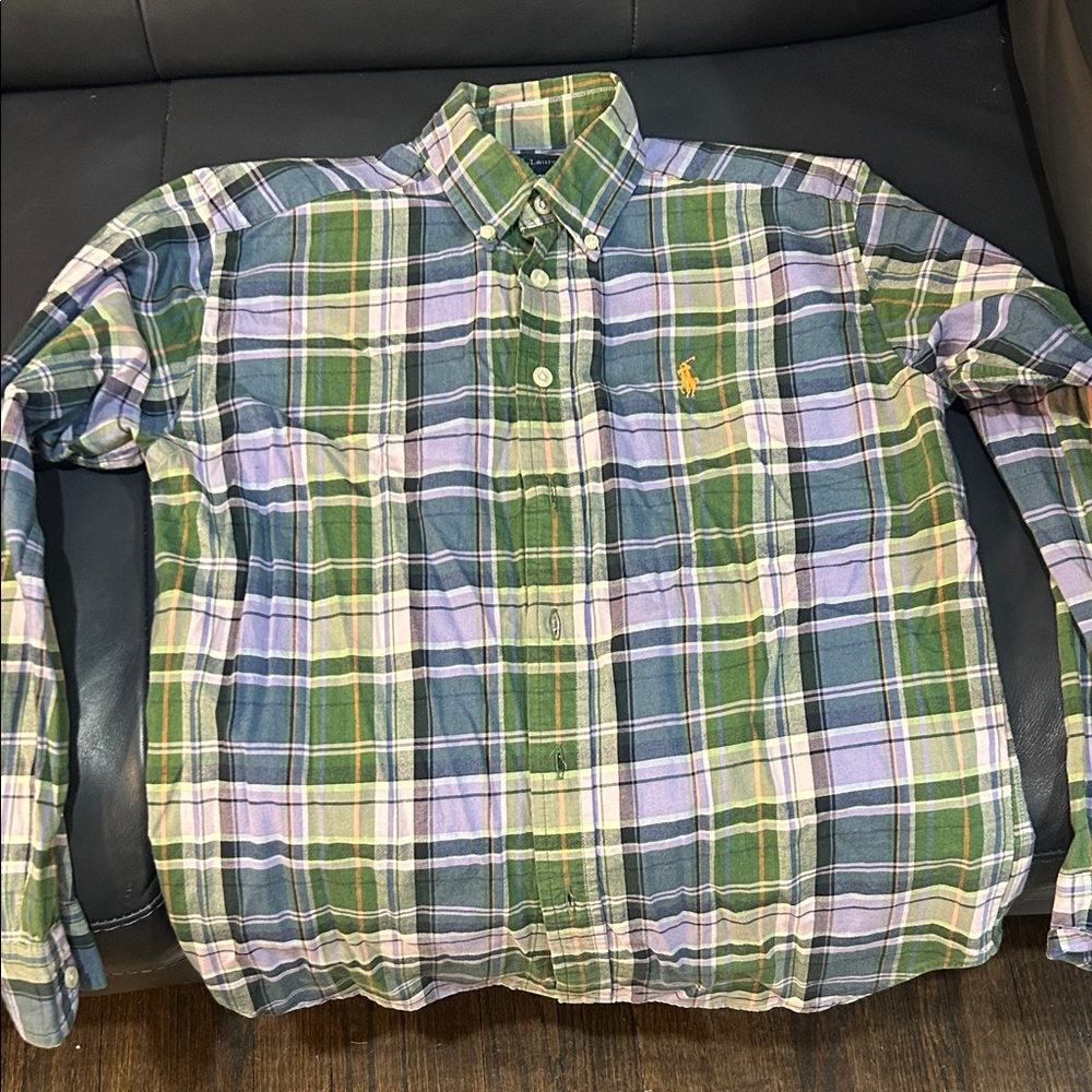 Ralph Lauren Kids Plaid Shirt in Green and Purple